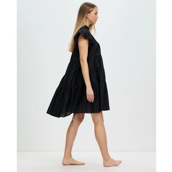 Papinelle Womens Flutter Panel Nightie Sheer Guazy Black Quiet Luxury Size Small - Picture 2 of 9